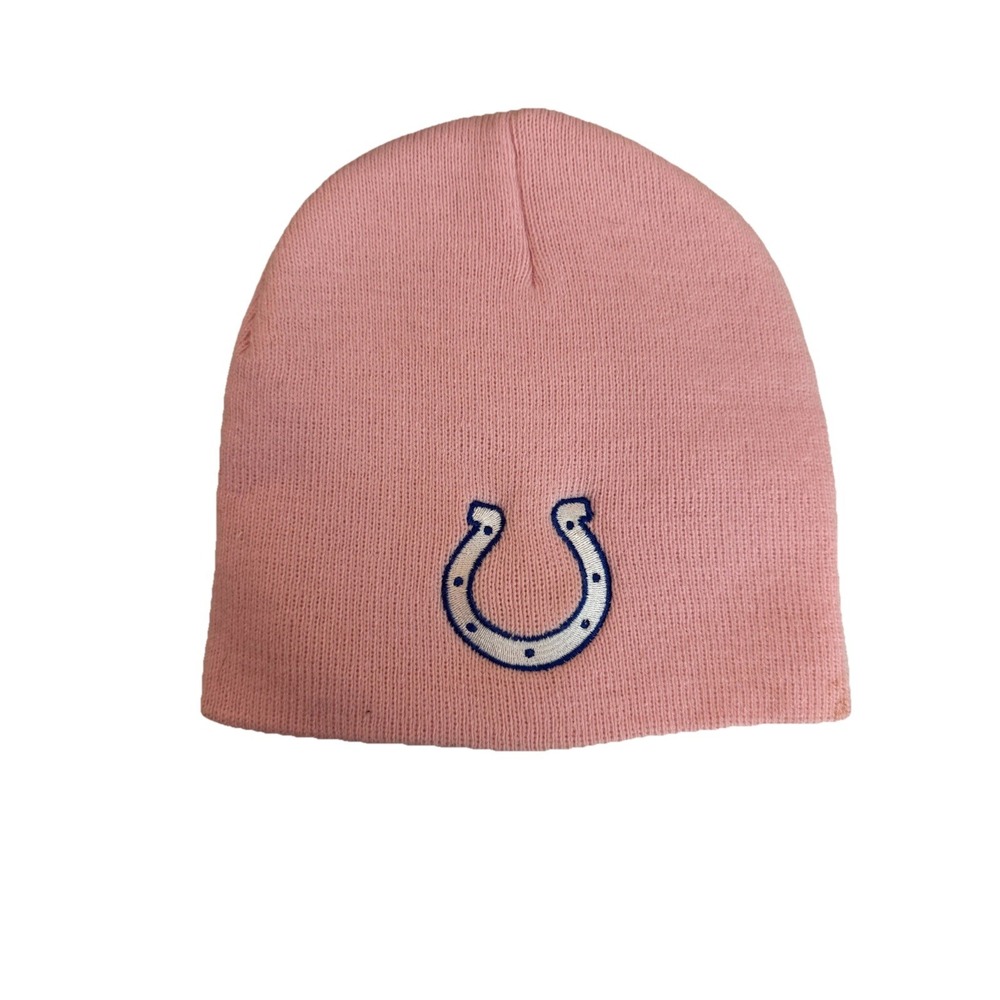 NFL Colts Beanie One Size Womens Pink Rib Knit Hat ‎ Horse Shoe Logo